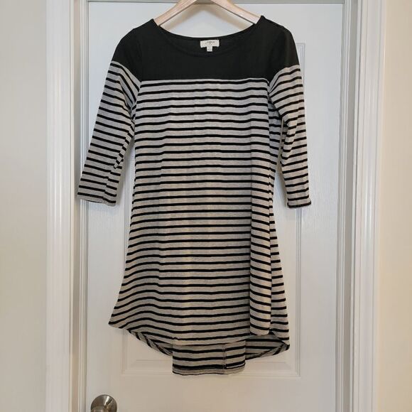 Umgee Black and Cream Striped Tunic T Shirt Dress Trapeze back size small - Picture 2 of 5